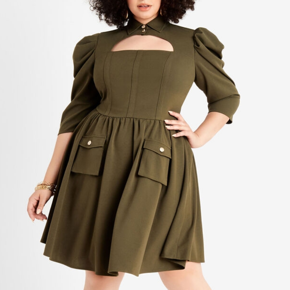 CUTOUT UTILITY FIT N FLARE DRESS